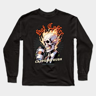 Fiery Blazing Skull with Hot Coffee Long Sleeve T-Shirt